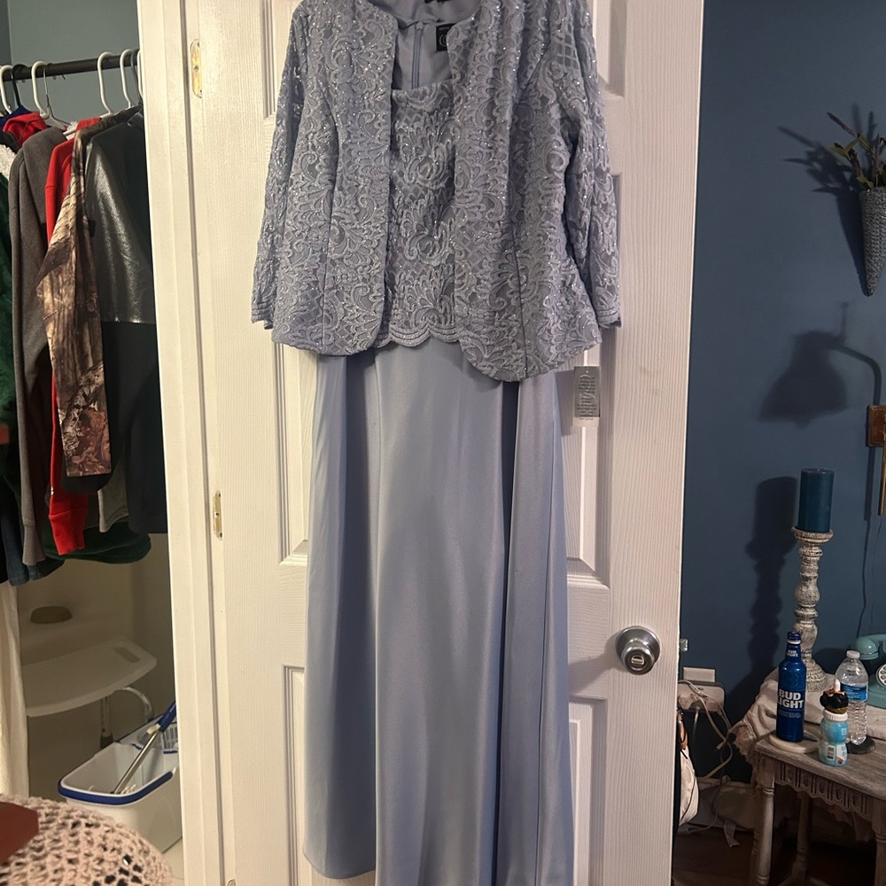 Alex Evenings Light Blue Lace Overlay Dress